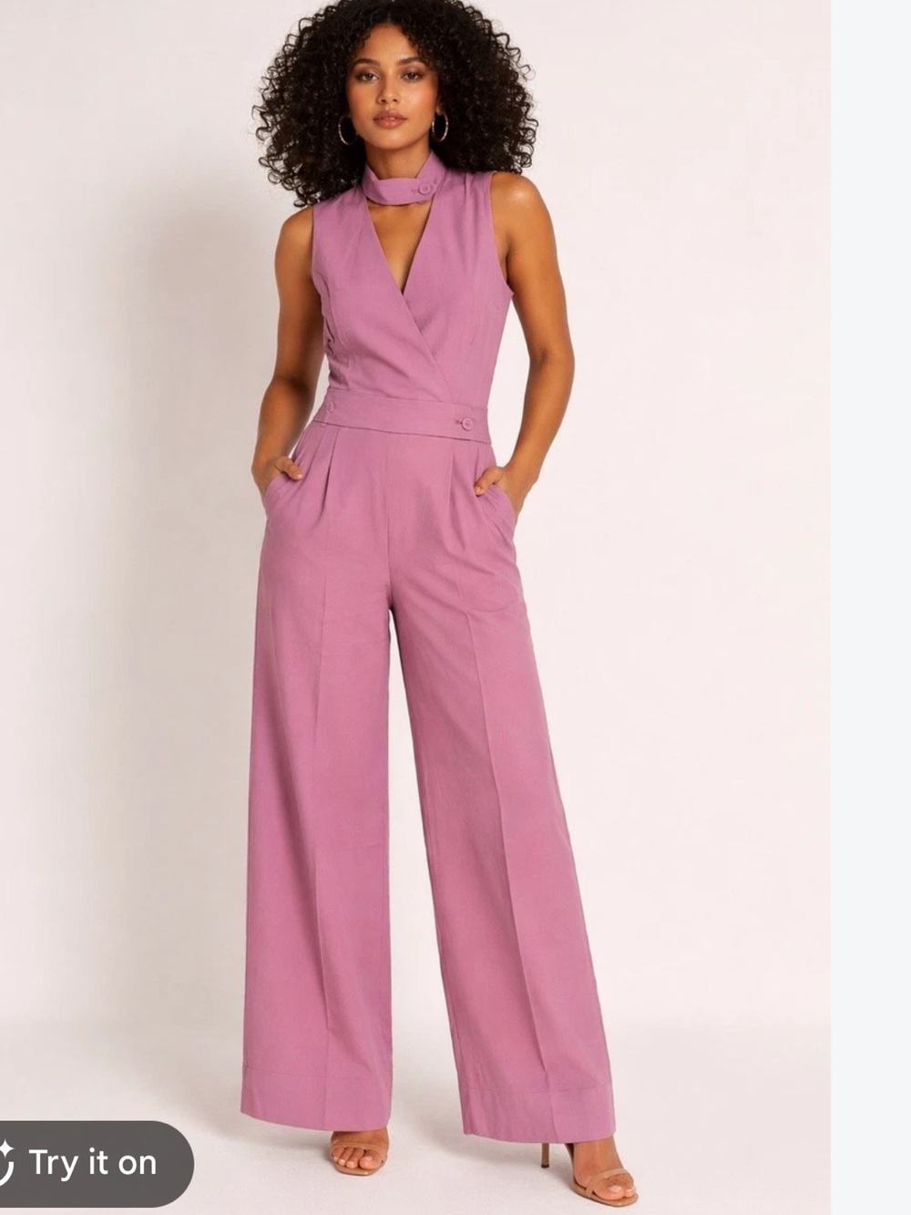 Wildfang Purple The Empower High Waisted V Neck Wide Leg Jumpsuit Womens 10 NWT